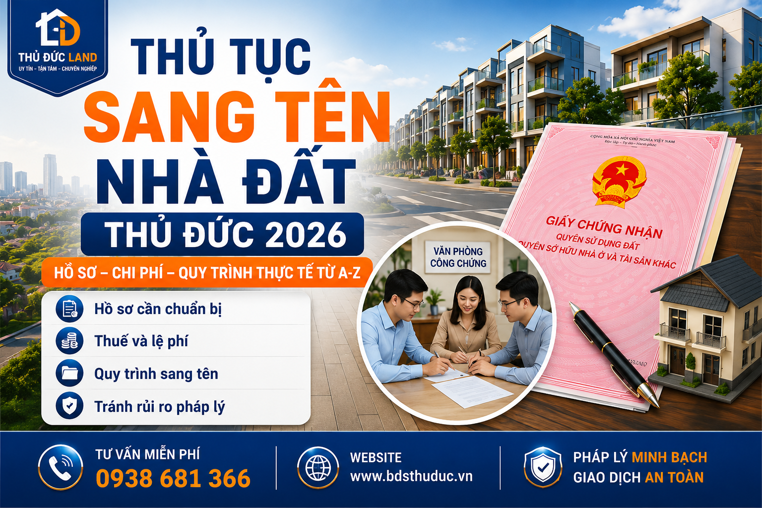 Thủ Tục Sang Tên Nhà Đất Thủ Đức Mới Nhất 2026: Hồ Sơ, Chi Phí Và Kinh Nghiệm Thực Tế